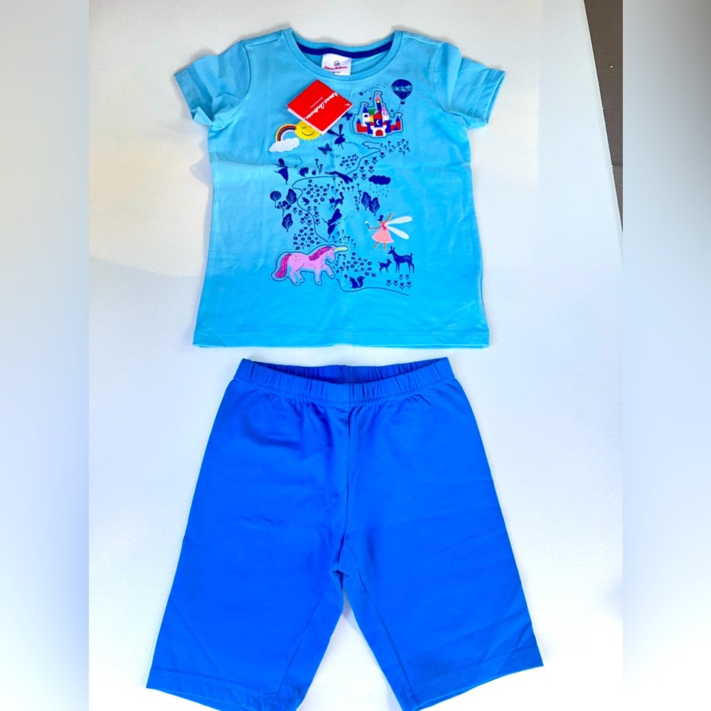 NWT Outfit Hanna Andersson Rainbow Unicorn Tee Shorts Size 8 Eur 130cm